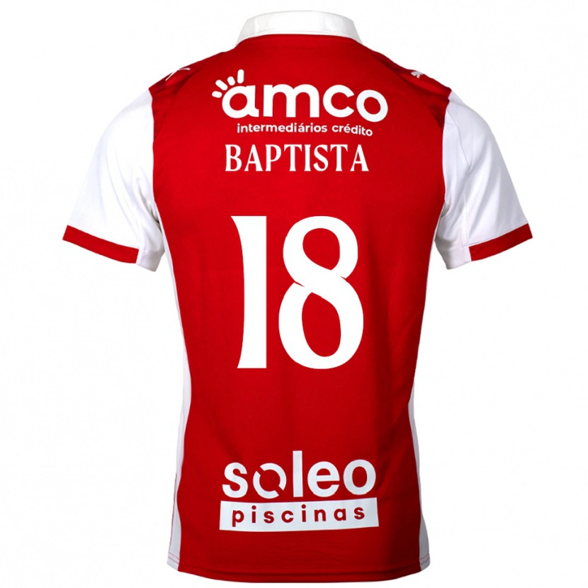Danxen Dětské Tiago Baptista #18 Červená Bílá Domů Hráčské Dresy 2025/26 Dres