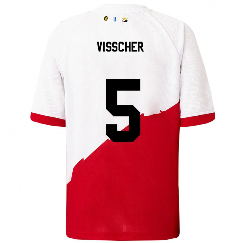 Danxen Dětské Amber Visscher #5 Bílá Červená Domů Hráčské Dresy 2025/26 Dres