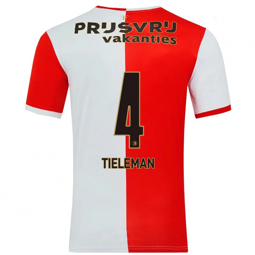 Danxen Dětské Jerry Tieleman #4 Červená Bílá Domů Hráčské Dresy 2025/26 Dres