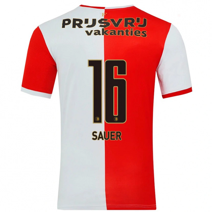 Danxen Dětské Leo Sauer #16 Červená Bílá Domů Hráčské Dresy 2025/26 Dres