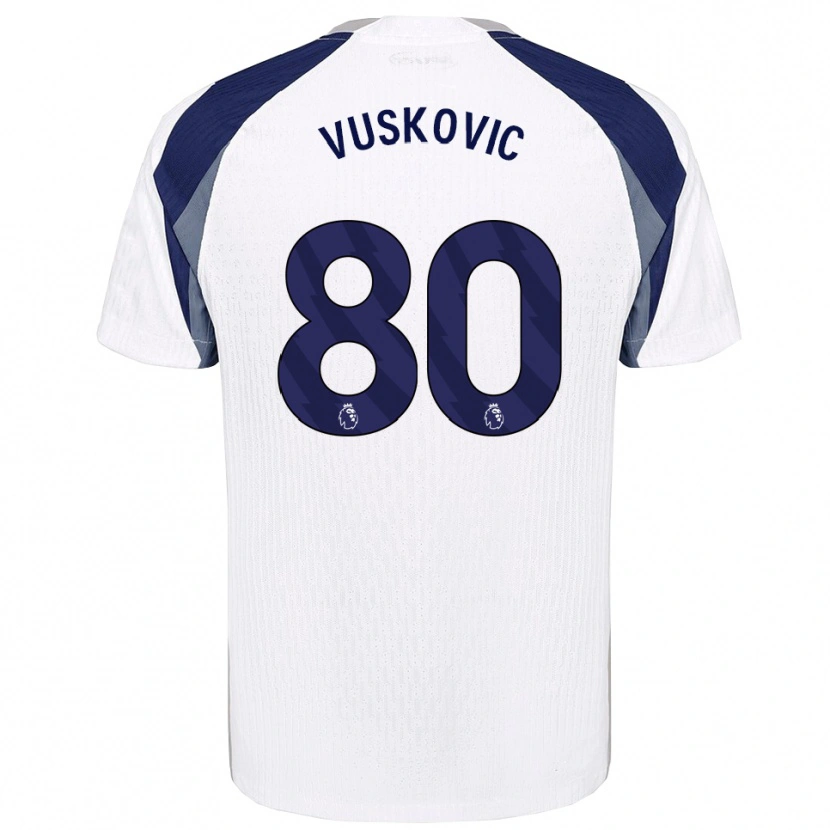 Danxen Dětské Luka Vuskovic #80 Bílá Tmavě Modrá Domů Hráčské Dresy 2025/26 Dres