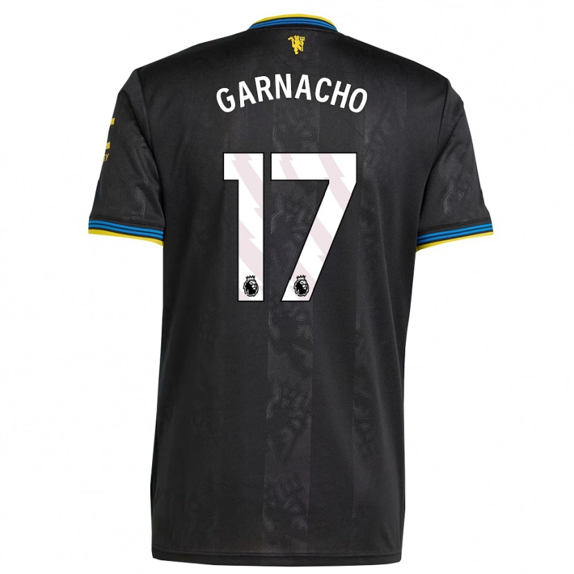 Danxen Dětské Alejandro Garnacho #17 Černá Žlutá Modrá Třetí Hráčské Dresy 2025/26 Dres
