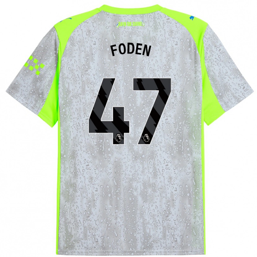 Danxen Dětské Phil Foden #47 Šedá Žlutá Třetí Hráčské Dresy 2025/26 Dres