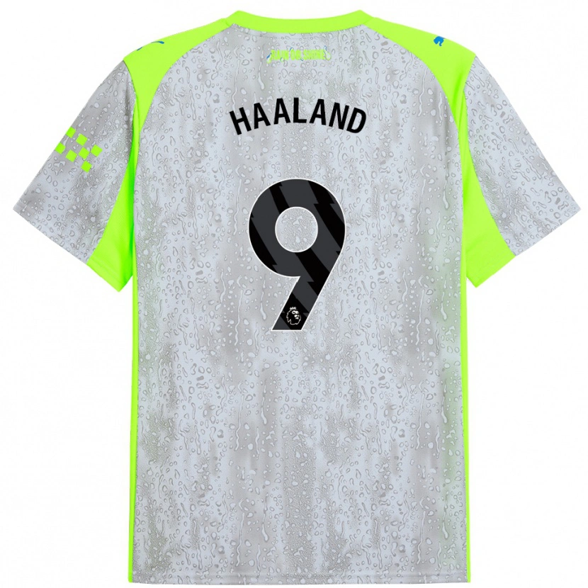 Danxen Dětské Erling Haaland #9 Šedá Žlutá Třetí Hráčské Dresy 2025/26 Dres