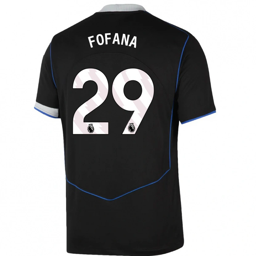 Danxen Dětské Wesley Fofana #29 Černá Modrá Stříbrná Třetí Hráčské Dresy 2025/26 Dres