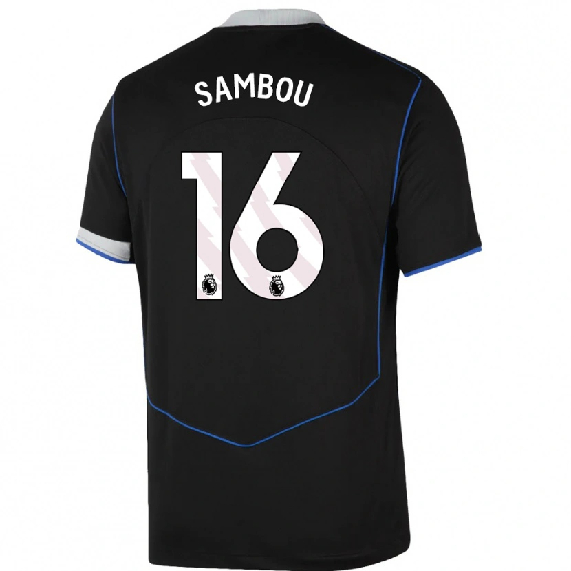 Danxen Dětské Gabriel Sambou #16 Černá Modrá Stříbrná Třetí Hráčské Dresy 2025/26 Dres