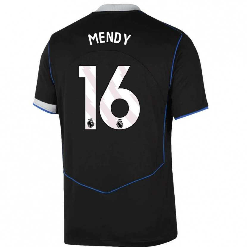 Danxen Dětské Edouard Mendy #16 Černá Modrá Stříbrná Třetí Hráčské Dresy 2025/26 Dres