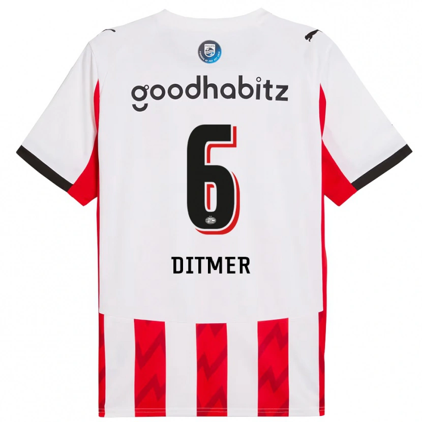 Danxen Pánské Sébas Ditmer #6 Červená Bílá Domů Hráčské Dresy 2025/26 Dres