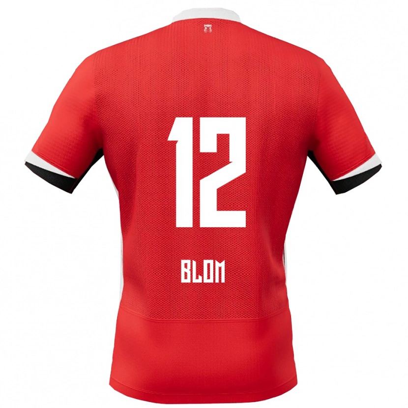 Danxen Pánské Robin Blom #12 Červená Bílá Domů Hráčské Dresy 2025/26 Dres