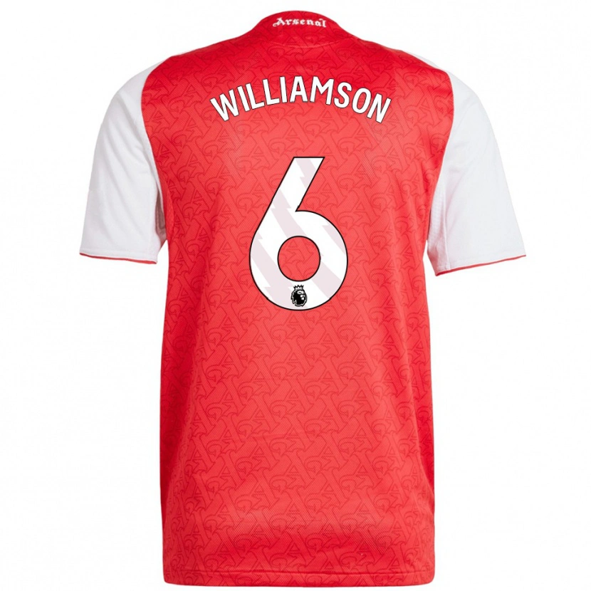 Danxen Pánské Leah Williamson #6 Červená Bílá Domů Hráčské Dresy 2025/26 Dres