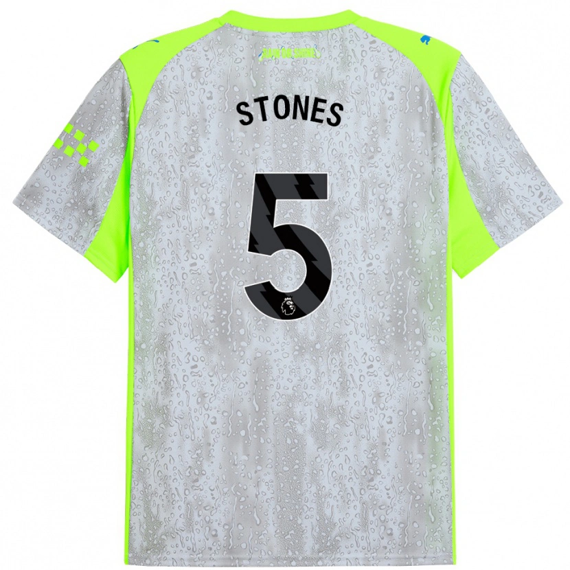 Danxen Pánské John Stones #5 Šedá Žlutá Třetí Hráčské Dresy 2025/26 Dres