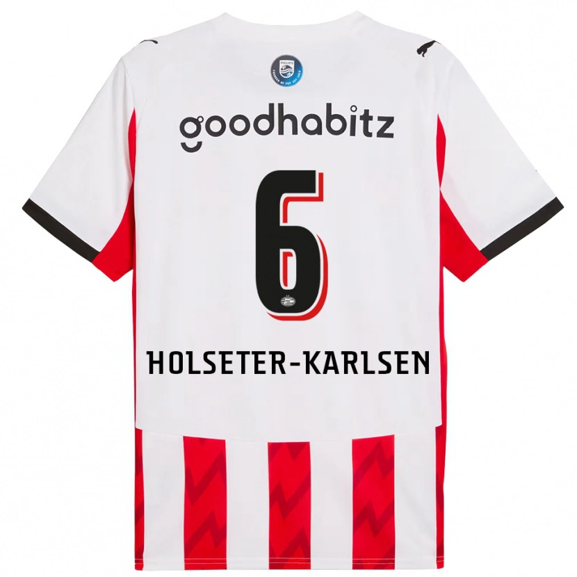 Danxen Dámské Philip Holseter-Karlsen #6 Červená Bílá Domů Hráčské Dresy 2025/26 Dres