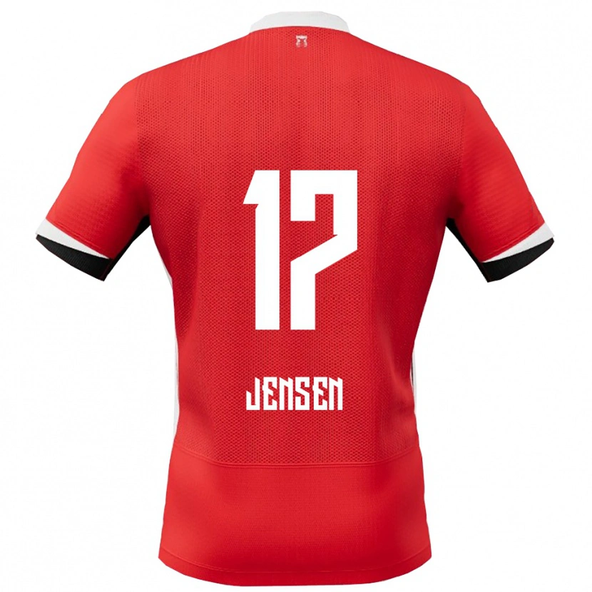 Danxen Dámské Isak Jensen #17 Červená Bílá Domů Hráčské Dresy 2025/26 Dres