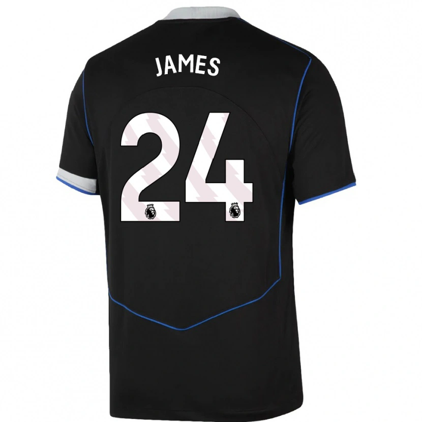 Danxen Dámské Reece James #24 Černá Modrá Stříbrná Třetí Hráčské Dresy 2025/26 Dres