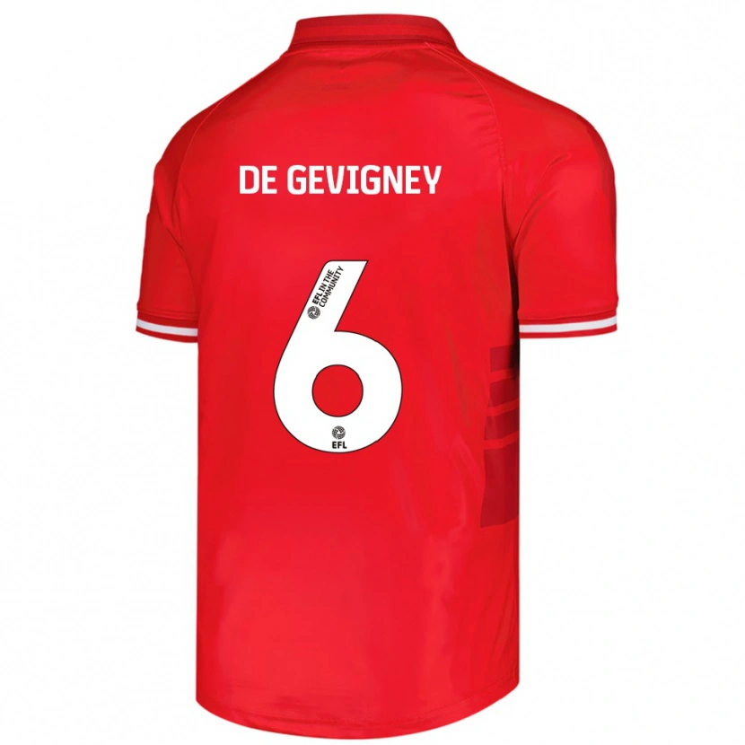 Danxen Dětské Maël De Gevigney #6 Červená Bílá Domů Hráčské Dresy 2025/26 Dres