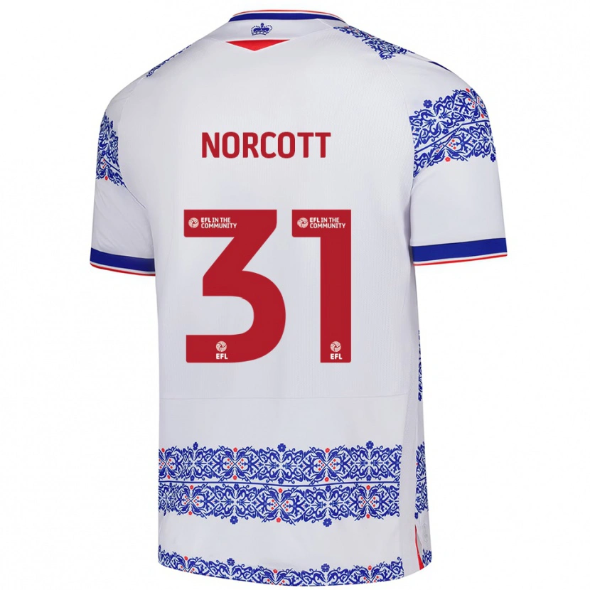 Danxen Dětské Tom Norcott #31 Bílá Modrá Domů Hráčské Dresy 2025/26 Dres