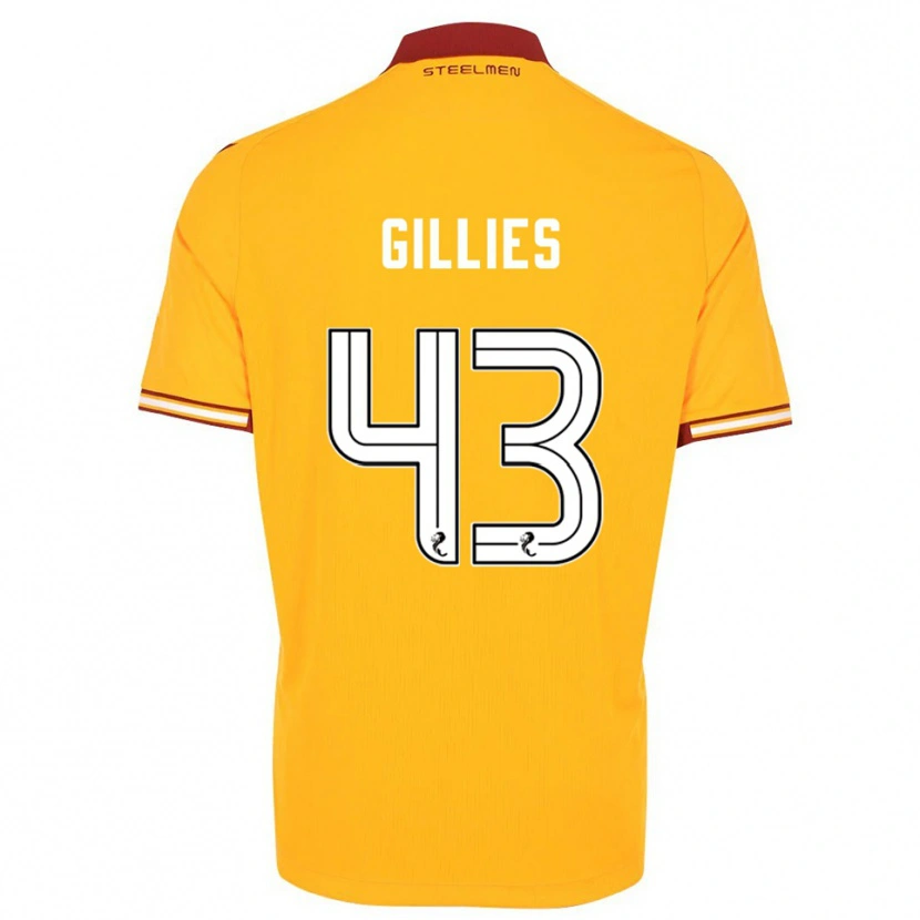 Danxen Dětské Jay Gillies #43 Žlutá Vínová Domů Hráčské Dresy 2025/26 Dres