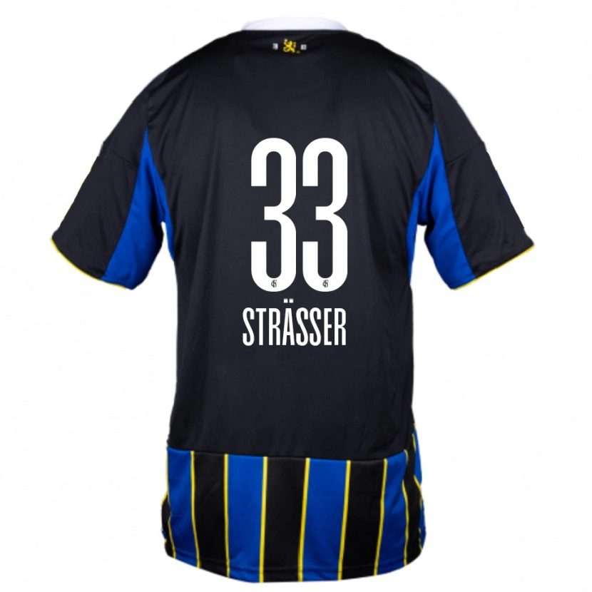 Danxen Dětské Jannick Strässer #33 Modrá Černá Žlutá Domů Hráčské Dresy 2025/26 Dres