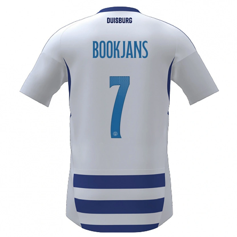 Danxen Dětské Jakob Bookjans #7 Bílá Modrá Domů Hráčské Dresy 2025/26 Dres