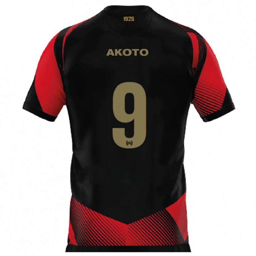 Danxen Dětské Theophilus Akoto #9 Černá Červená Domů Hráčské Dresy 2025/26 Dres