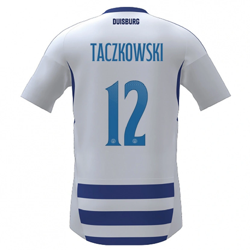 Danxen Pánské Simon Taczkowski #12 Bílá Modrá Domů Hráčské Dresy 2025/26 Dres