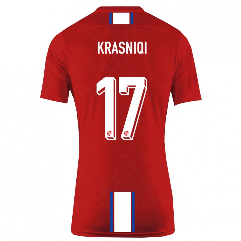 Danxen Pánské Ermal Krasniqi #17 Červená Bílá Domů Hráčské Dresy 2025/26 Dres
