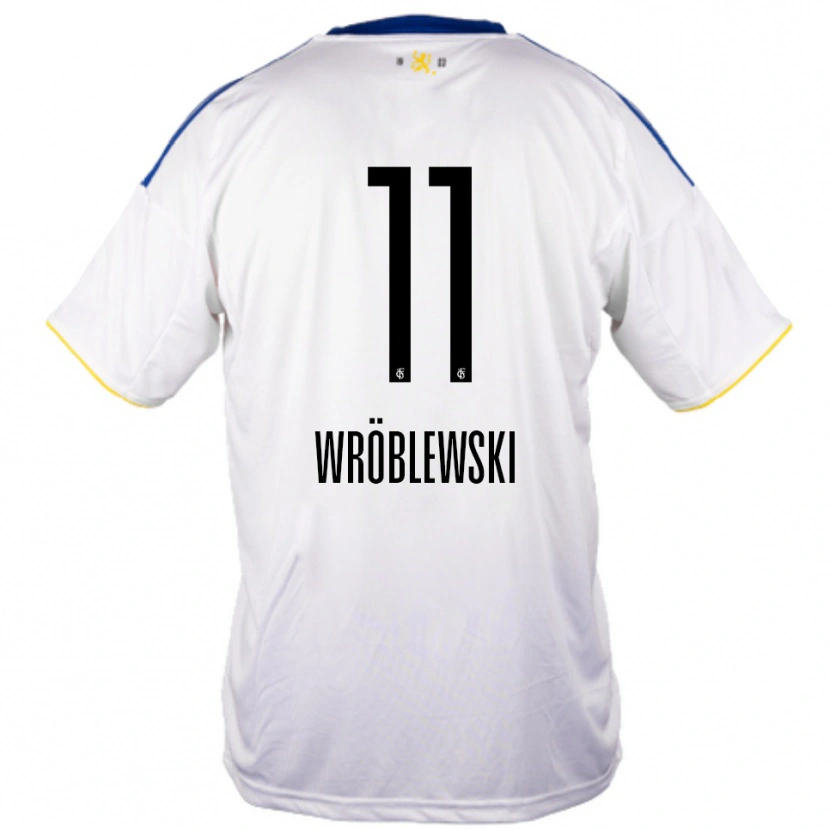 Danxen Pánské Lukas Wröblewski #11 Bílá Modrá Žlutá Daleko Hráčské Dresy 2025/26 Dres