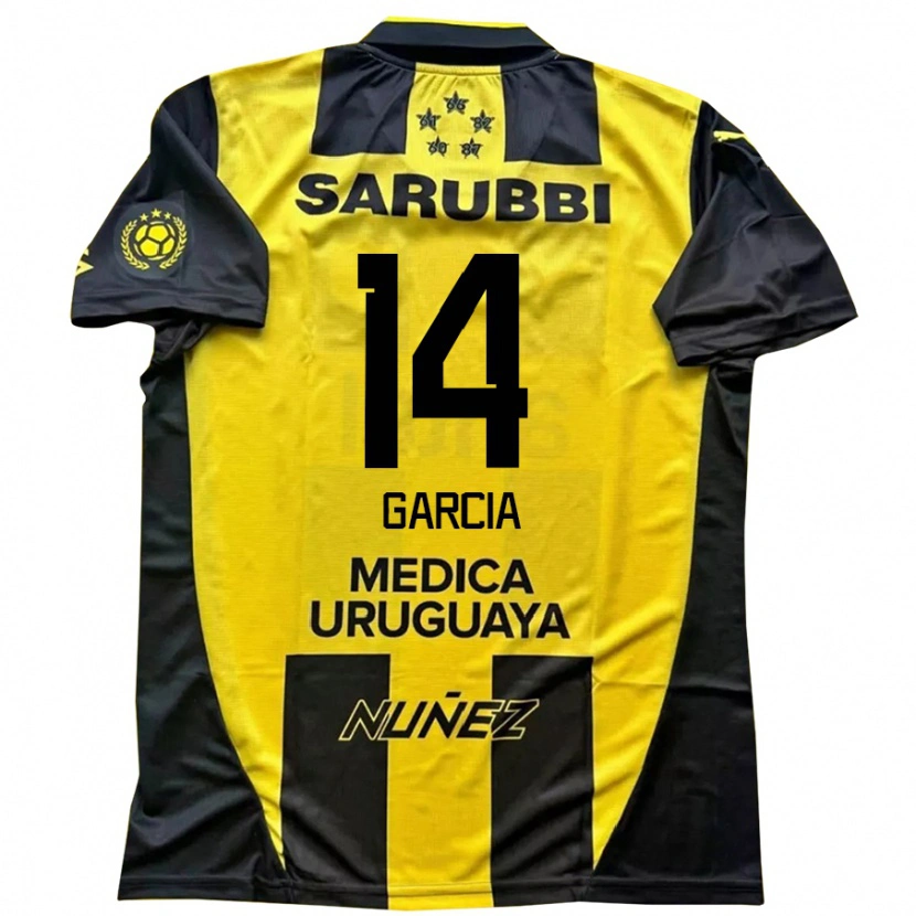 Danxen Dětské Damián García #14 Černá Žlutá Domů Hráčské Dresy 2025/26 Dres