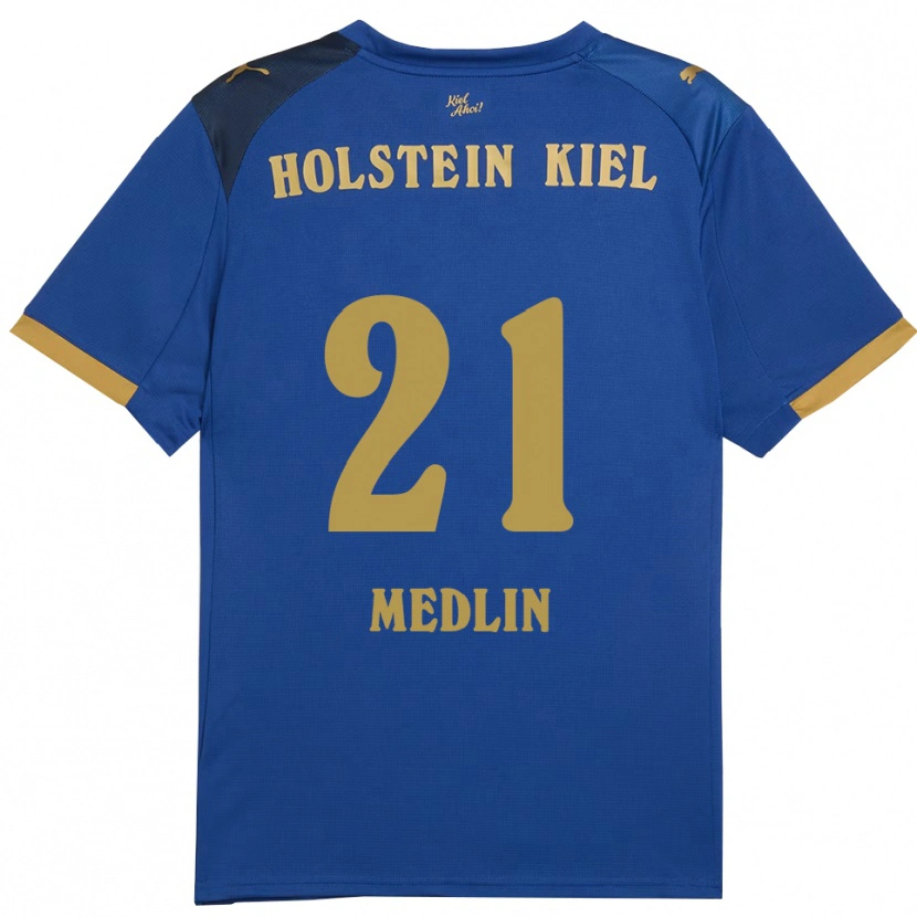 Danxen Dámské Caspar Medlin #21 Modrá Zlatá Domů Hráčské Dresy 2025/26 Dres