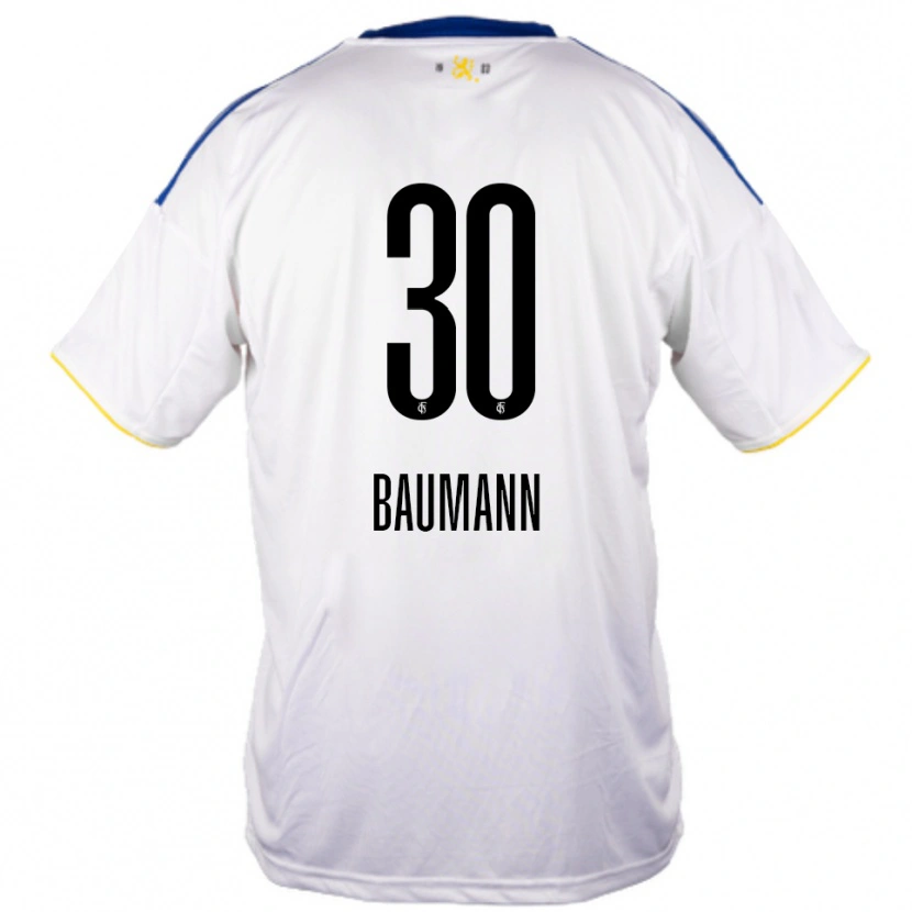 Danxen Dámské Dominic Baumann #30 Bílá Modrá Žlutá Daleko Hráčské Dresy 2025/26 Dres