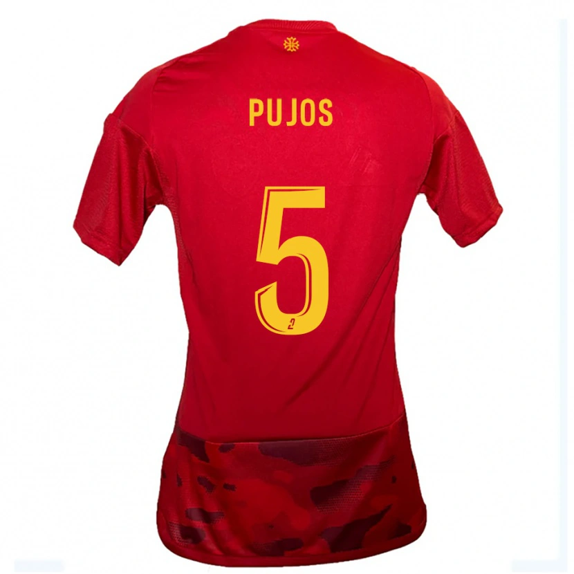Danxen Dětské Julien Pujos #5 Červená Žlutá Domů Hráčské Dresy 2025/26 Dres