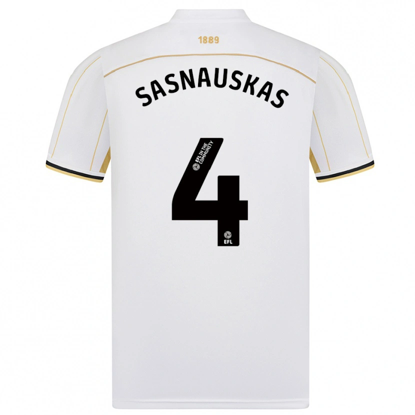 Danxen Dětské Dovydas Sasnauskas #4 Bílá Zlatá Daleko Hráčské Dresy 2025/26 Dres