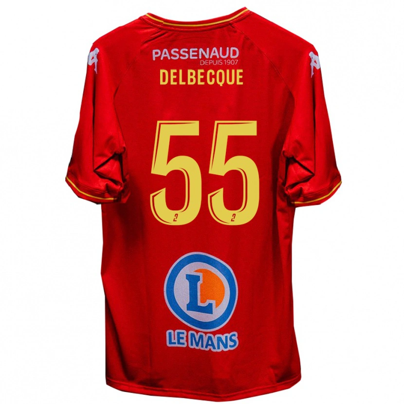 Danxen Pánské Augustin Delbecque #55 Červená Žlutá Domů Hráčské Dresy 2025/26 Dres