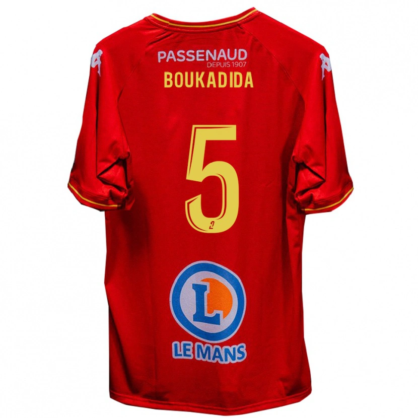 Danxen Pánské Rayan Boukadida #5 Červená Žlutá Domů Hráčské Dresy 2025/26 Dres