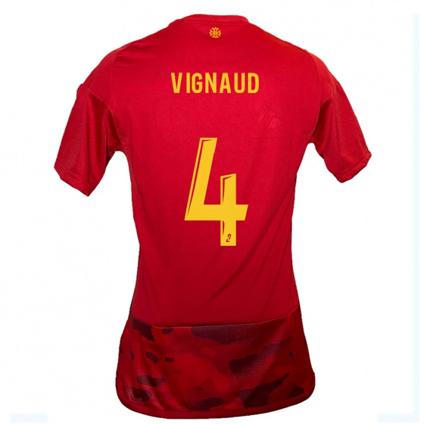 Danxen Pánské Emile Vignaud #4 Červená Žlutá Domů Hráčské Dresy 2025/26 Dres