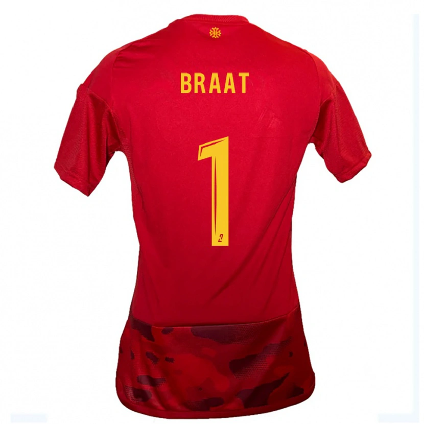 Danxen Dámské Quentin Braat #1 Červená Žlutá Domů Hráčské Dresy 2025/26 Dres