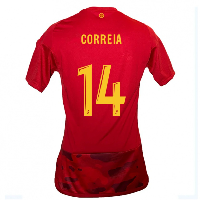 Danxen Dámské Tiago Correia #14 Červená Žlutá Domů Hráčské Dresy 2025/26 Dres