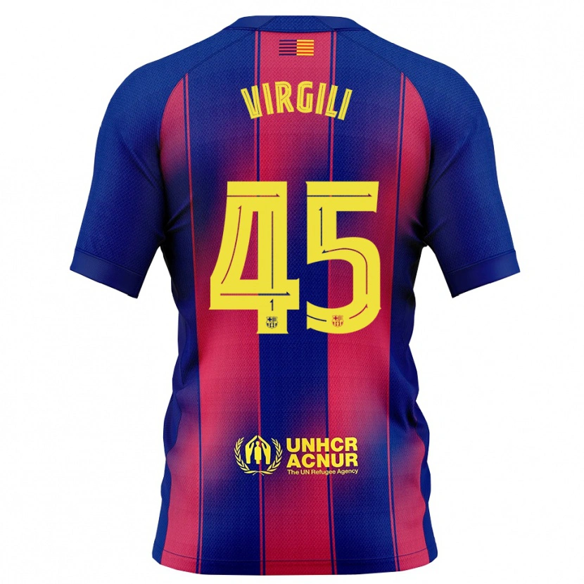 Danxen Dětské Jan Virgili #45 Modrá Červená Domů Hráčské Dresy 2025/26 Dres