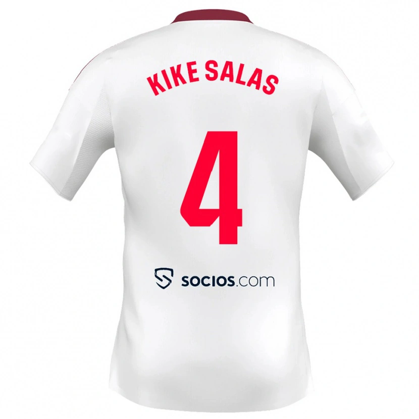 Danxen Dětské Kike Salas #4 Bílá Červená Domů Hráčské Dresy 2025/26 Dres