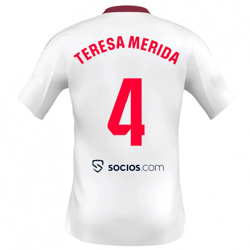 Danxen Dětské Teresa Merida #4 Bílá Červená Domů Hráčské Dresy 2025/26 Dres