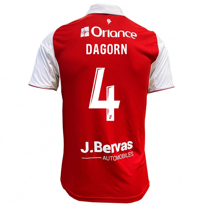 Danxen Dětské Maxime Dagorn #4 Červená Bílá Domů Hráčské Dresy 2025/26 Dres
