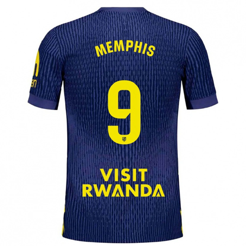 Danxen Dětské Memphis Depay #9 Tmavě Modrá Žlutá Daleko Hráčské Dresy 2025/26 Dres