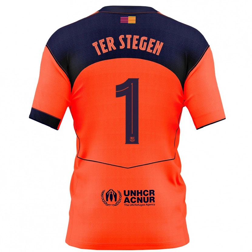 Danxen Dětské Marc-André Ter Stegen #1 Oranžová Tmavě Modrá Třetí Hráčské Dresy 2025/26 Dres