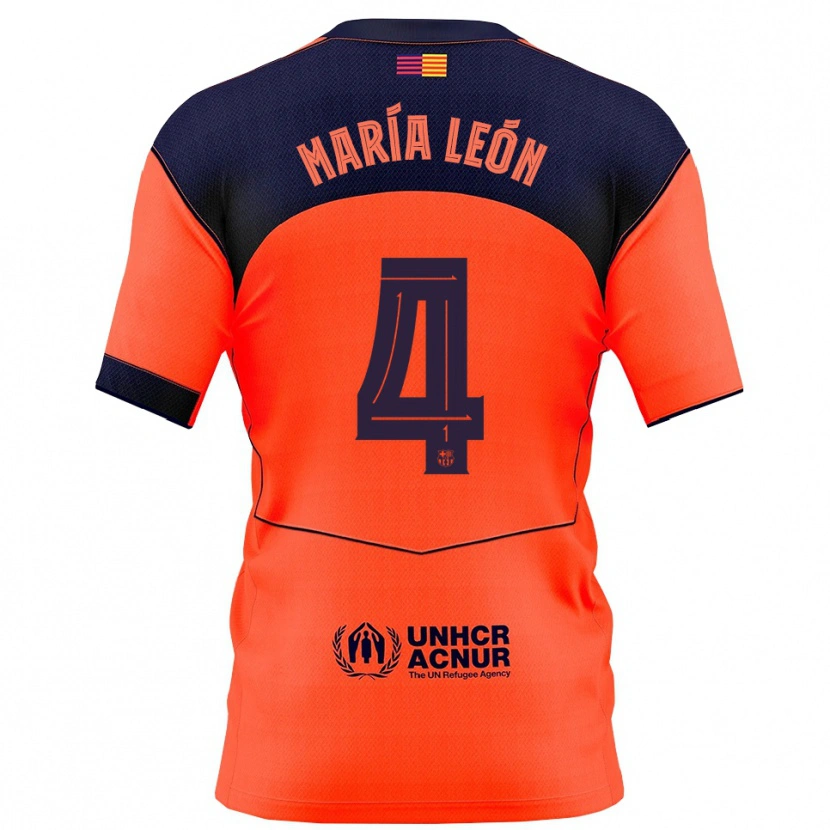 Danxen Dětské María Pilar León #4 Oranžová Tmavě Modrá Třetí Hráčské Dresy 2025/26 Dres
