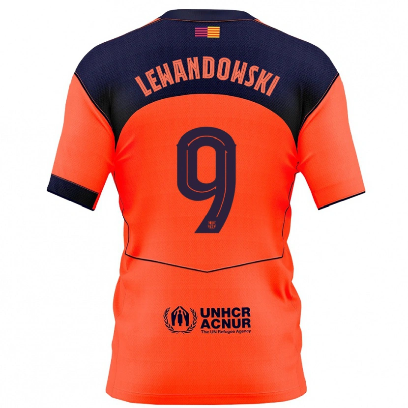 Danxen Dětské Robert Lewandowski #9 Oranžová Tmavě Modrá Třetí Hráčské Dresy 2025/26 Dres