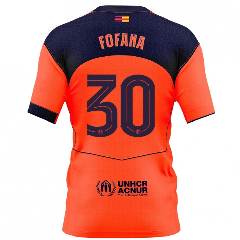 Danxen Dětské Nuhu Fofana #30 Oranžová Tmavě Modrá Třetí Hráčské Dresy 2025/26 Dres