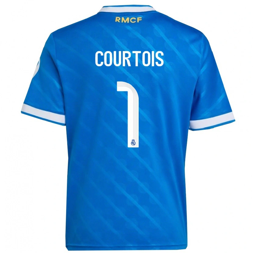 Danxen Dětské Thibaut Courtois #1 Modrá Bílá Třetí Hráčské Dresy 2025/26 Dres