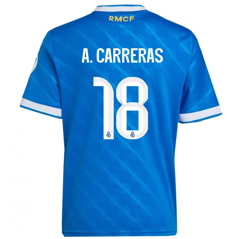 Danxen Dětské Álvaro Carreras #18 Modrá Bílá Třetí Hráčské Dresy 2025/26 Dres