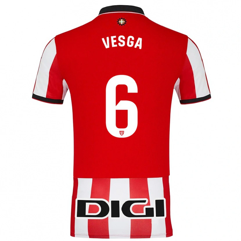 Danxen Pánské Mikel Vesga #6 Červená Bílá Domů Hráčské Dresy 2025/26 Dres