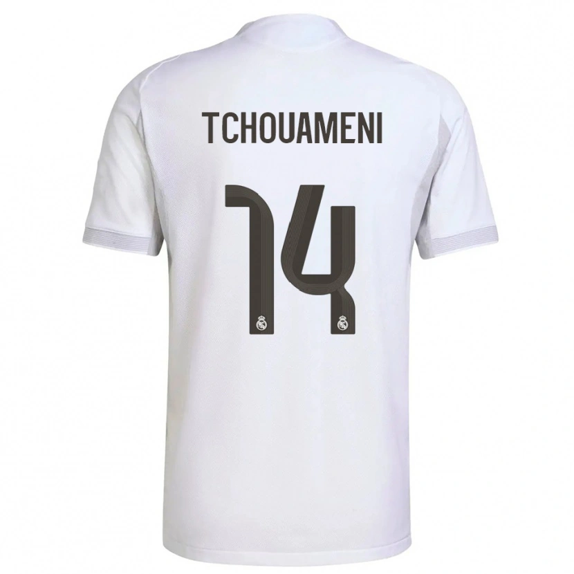 Danxen Pánské Aurélien Tchouaméni #14 Bílá Žlutá Domů Hráčské Dresy 2025/26 Dres